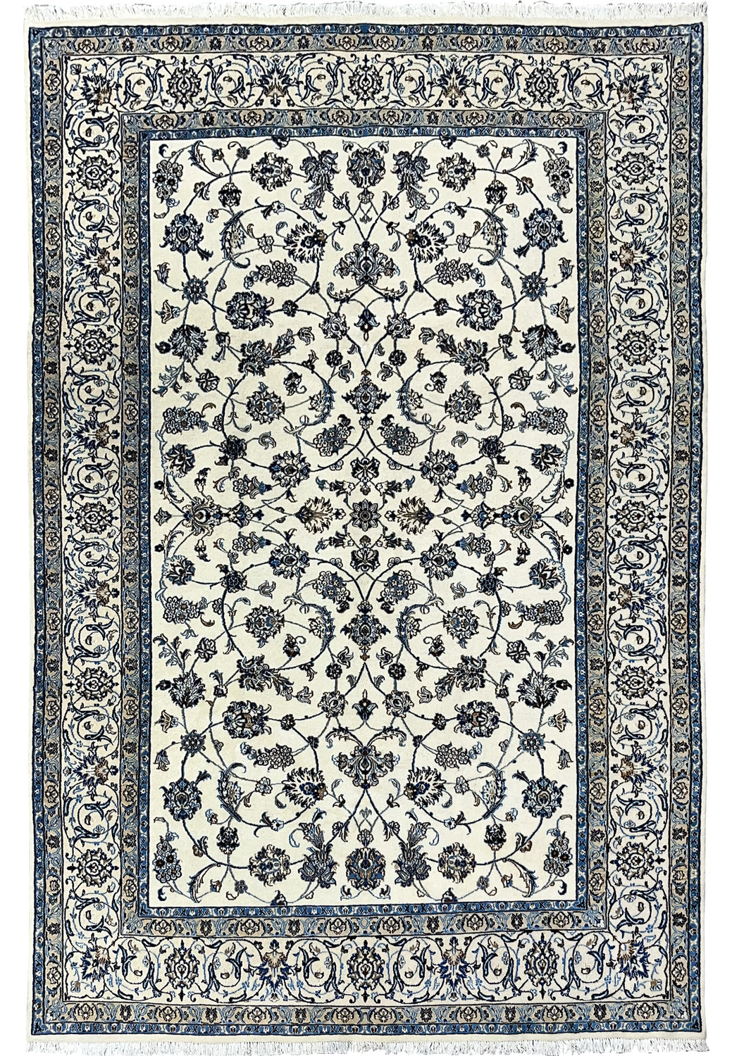 6'7 x 9'9 all over Persian Nain 9 LA rug with ivory field and blue floral desig