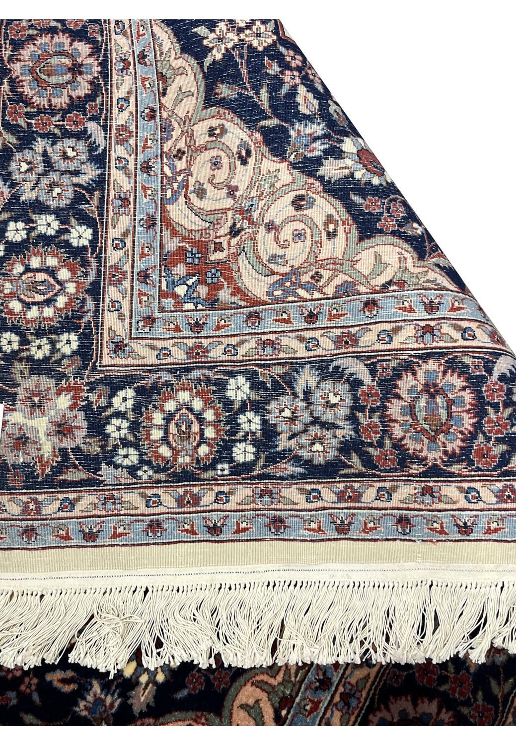 Back view of Persian Tabriz rug showing tight, even knotting and fine wool foundation typical of high quality Tabriz weaving