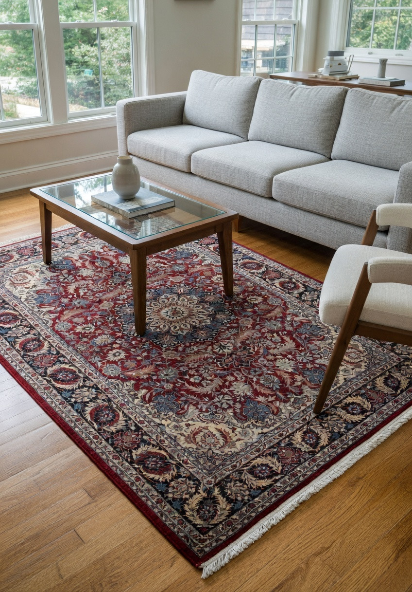 Full view of 5'6 x 8 Persian Tabriz rug