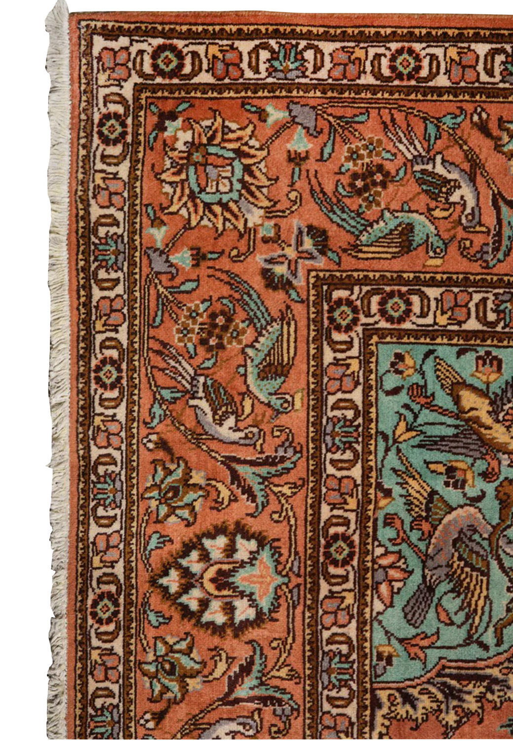 Full border view of an 8'2 x 11'2 Paradies Persian Tabriz rug showing layered framing and continuous garden-inspired motifs