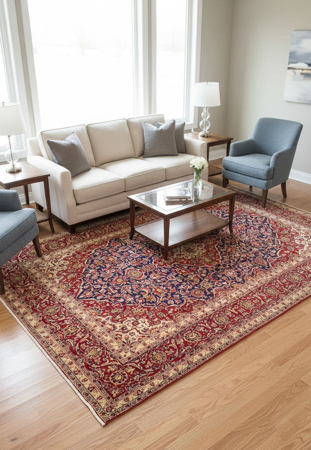 Full view of a fine 8x12 Persian Isfahan rug