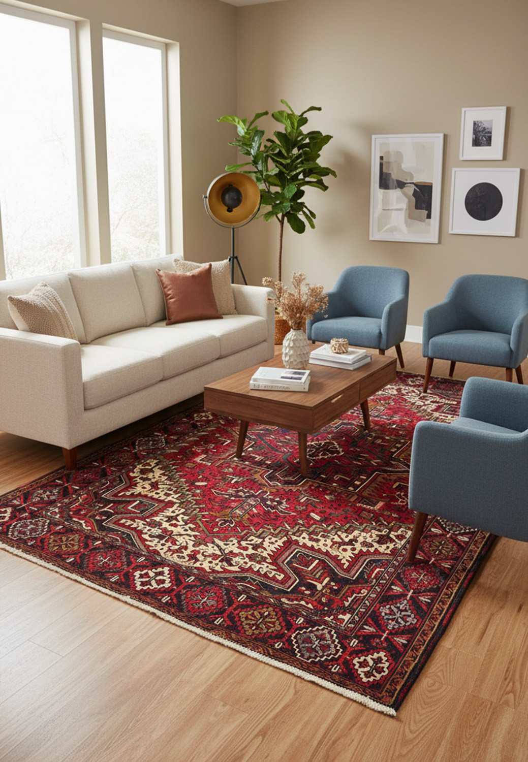 Persian Heriz geometric tribal rug