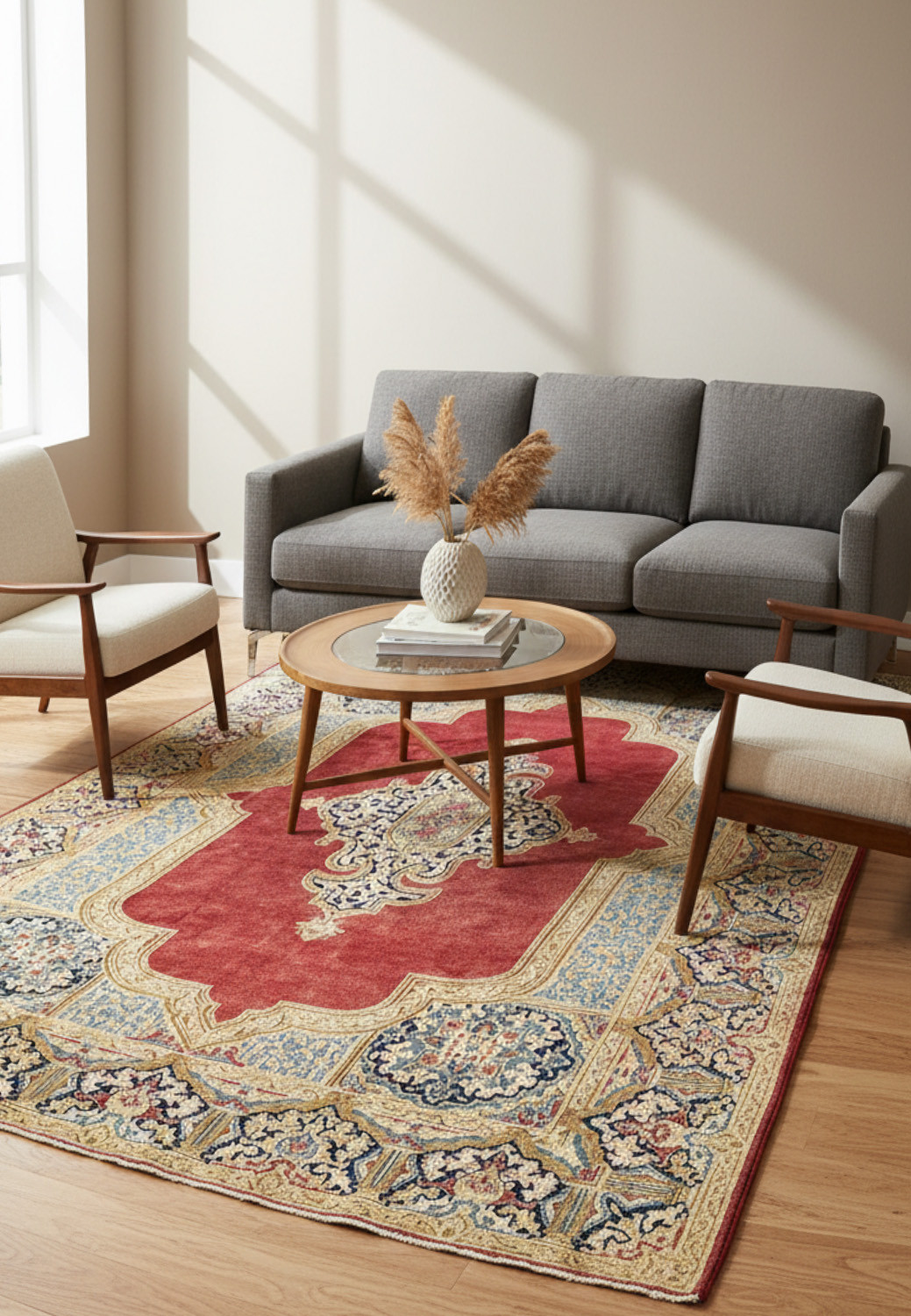 Full view antique Persian Kerman rug