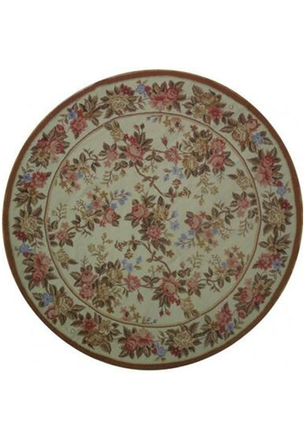 5 x 5 Floral Authentic Needlepoint Flat Weave Round Rug