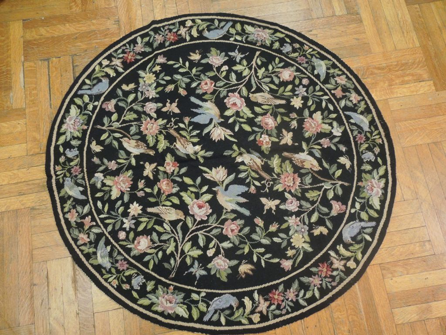 5 x 5 Botanical Needlepoint Round Rug