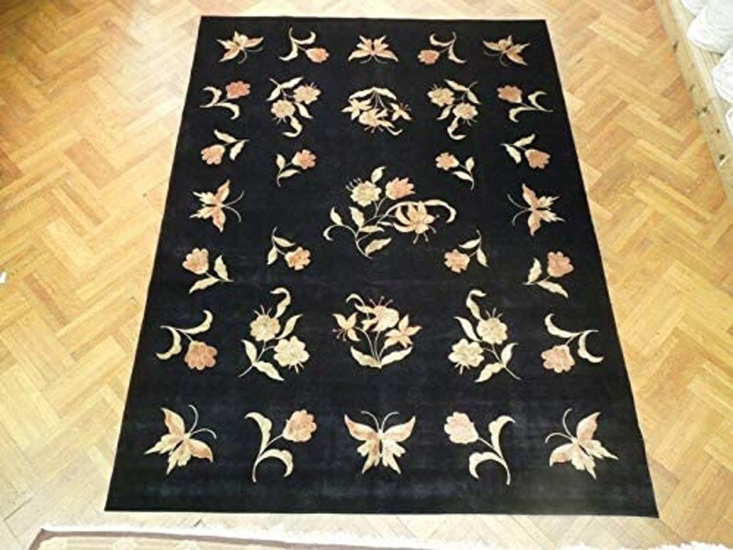 9 x 12 Wool & Silk Botanical Butterfly Design Rug