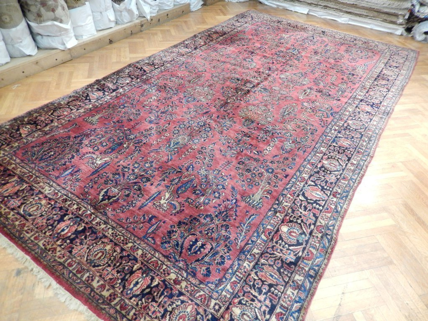 Persian Wool Hand-Knotted 10x19 Rust Red Semi-Antique Sarough Rug