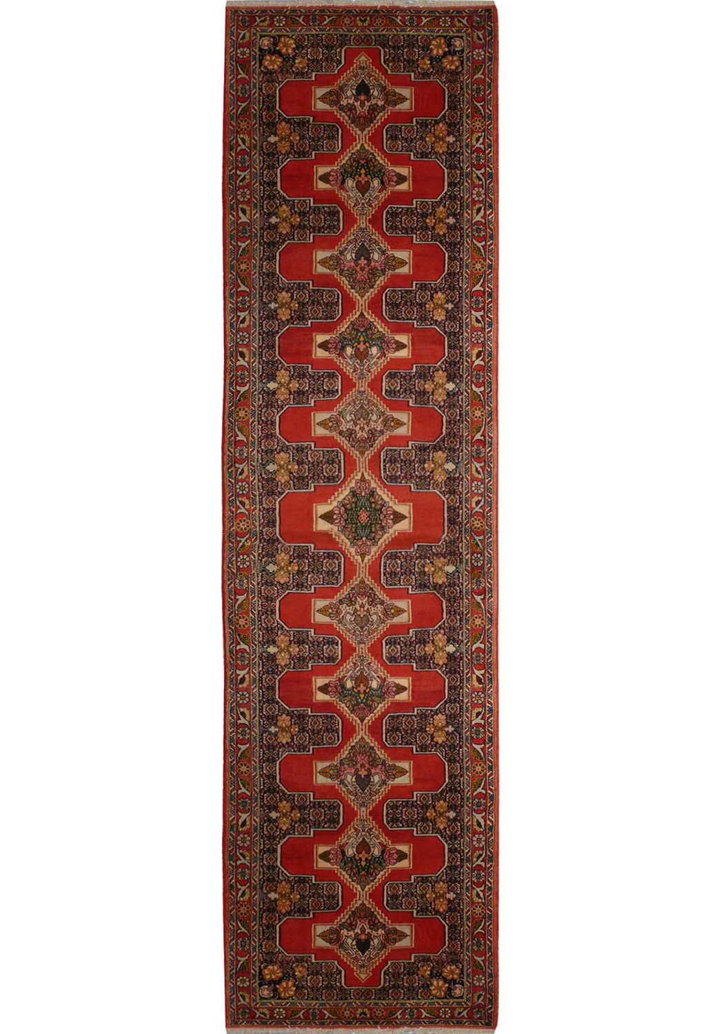 3 x 13 Geometric Persian Senneh Runner Rug