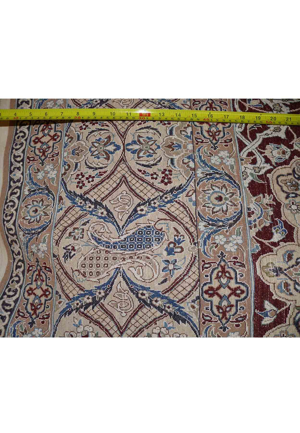 7 x 10 Persian Nain 6 Laa Rug Wool & Silk with signature of master weaver