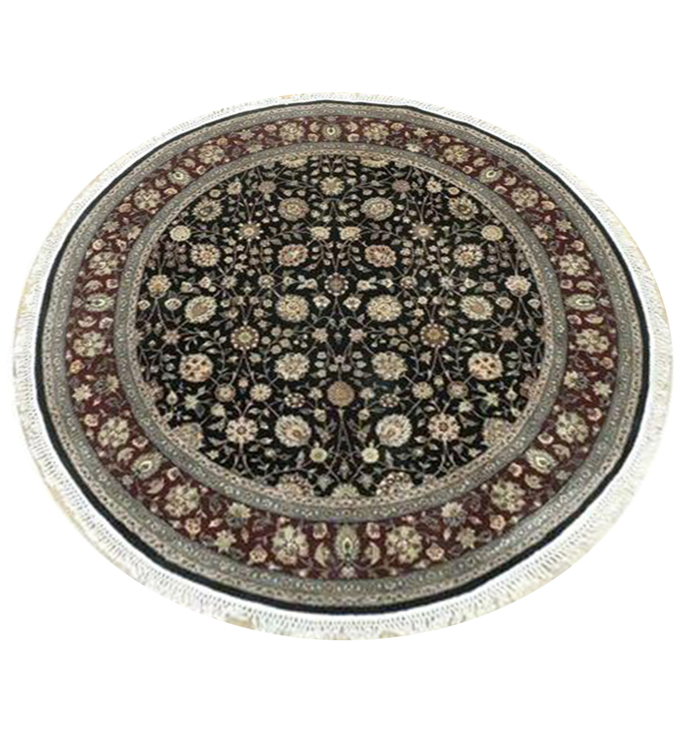 6 x 6 Oriental Tabriz All Over Wool & Silk Round Rug