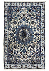 Full view of 3 x 4'9 Nain Persian Rug featuring intricate medallion and floral patterns.