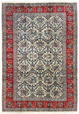 Entire view of the 8'2 x 11'6 Persian Kashan Rug with medallion and floral patterns.