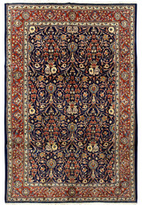 Hand knotted Persian Sarough rug with navy field and floral allover design, 7'2 x 10'8 size
