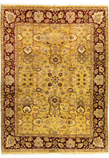 Full view of 9x12 antique style gold Indian Agra rug