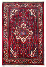 3x5 Persian Koliai tribal rug thick wool red ivory navy Herati medallion full view hand-knotted