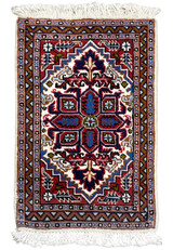 1'3 x 2 Persian Ardebil rug with red field and ivory and blue geometric medallion