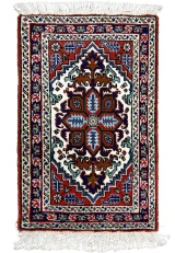 1'3" x 2' Persian Ardebil Baby Rug | Geometric Medallion in Royal Blue and Red | 250 KPSI