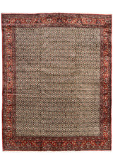 13x15 Persian Bijar rug with allover herati design on ivory field and brick red border