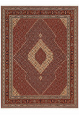 13x16 Persian Tabriz Mahi rug with rust red herati field and ivory central medallion