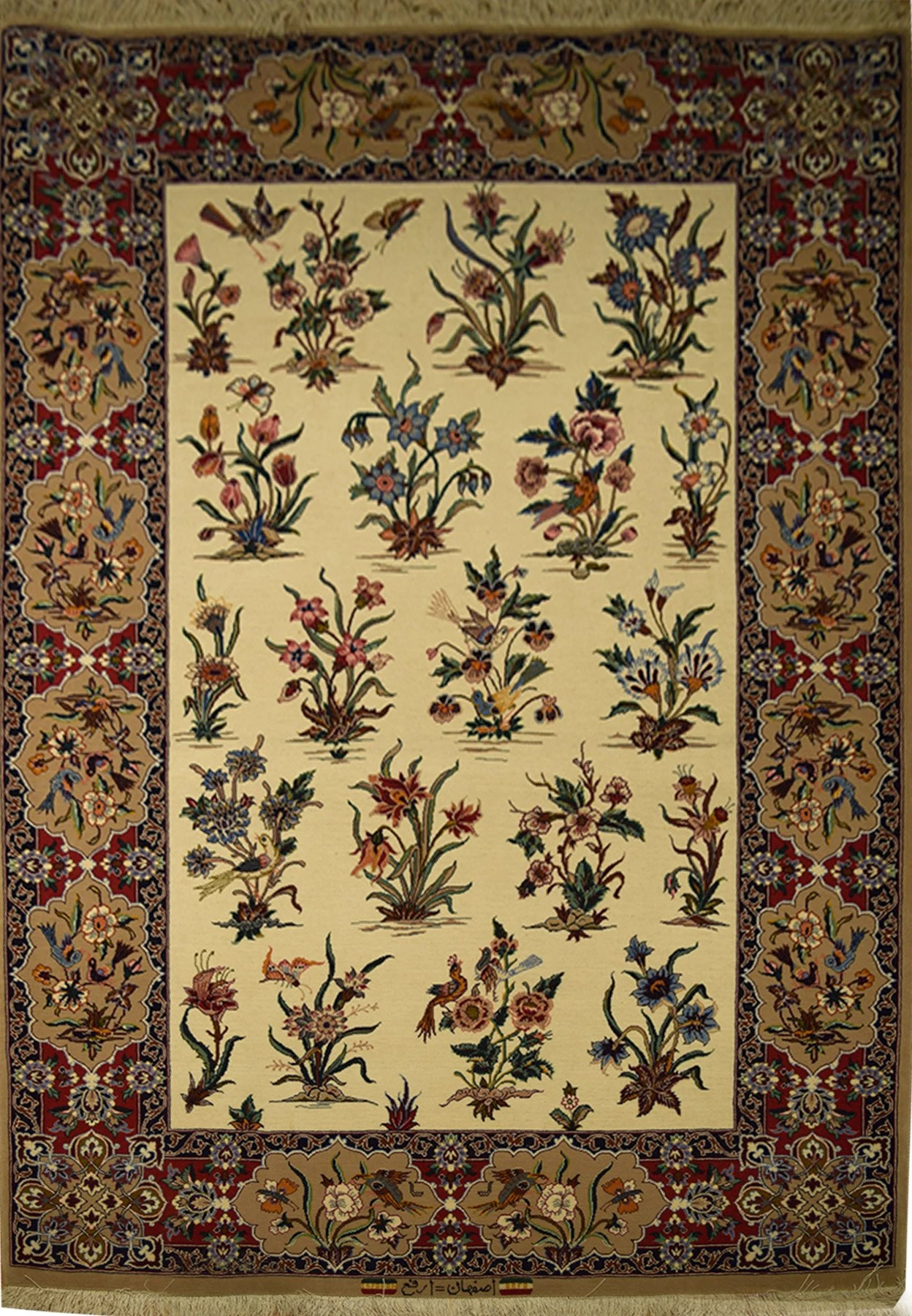 3'8 x 5'5 Persian Isfahan Rug Wool & Silk signed by master weaver