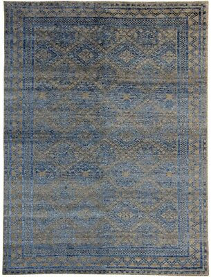 Natural Beige  8' x 10' Modern Wool & Viscose Hand Knotted Rug