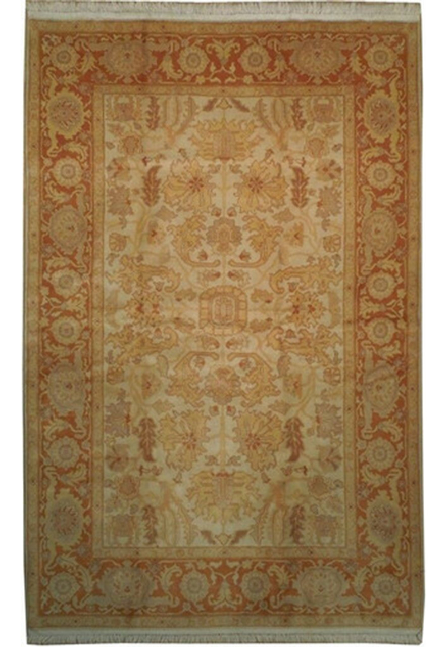 6 x 9 Transitional Oushak Ivory Orange Yellow Handmade Rug