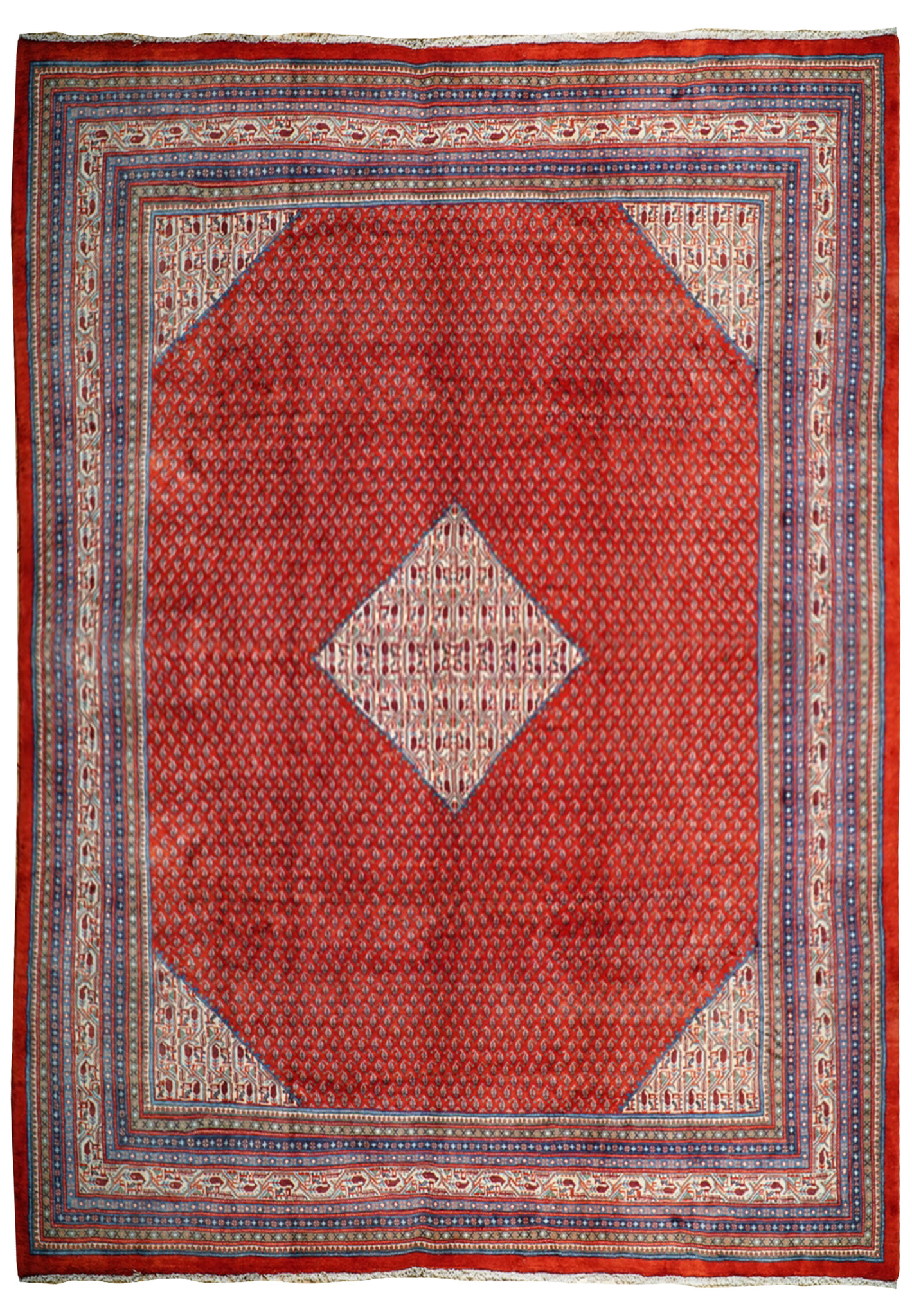 Stunning medallion design on a 10x13 Persian Sarough Mir rug. The intricate details and rich colors create a timeless and sophisticated look