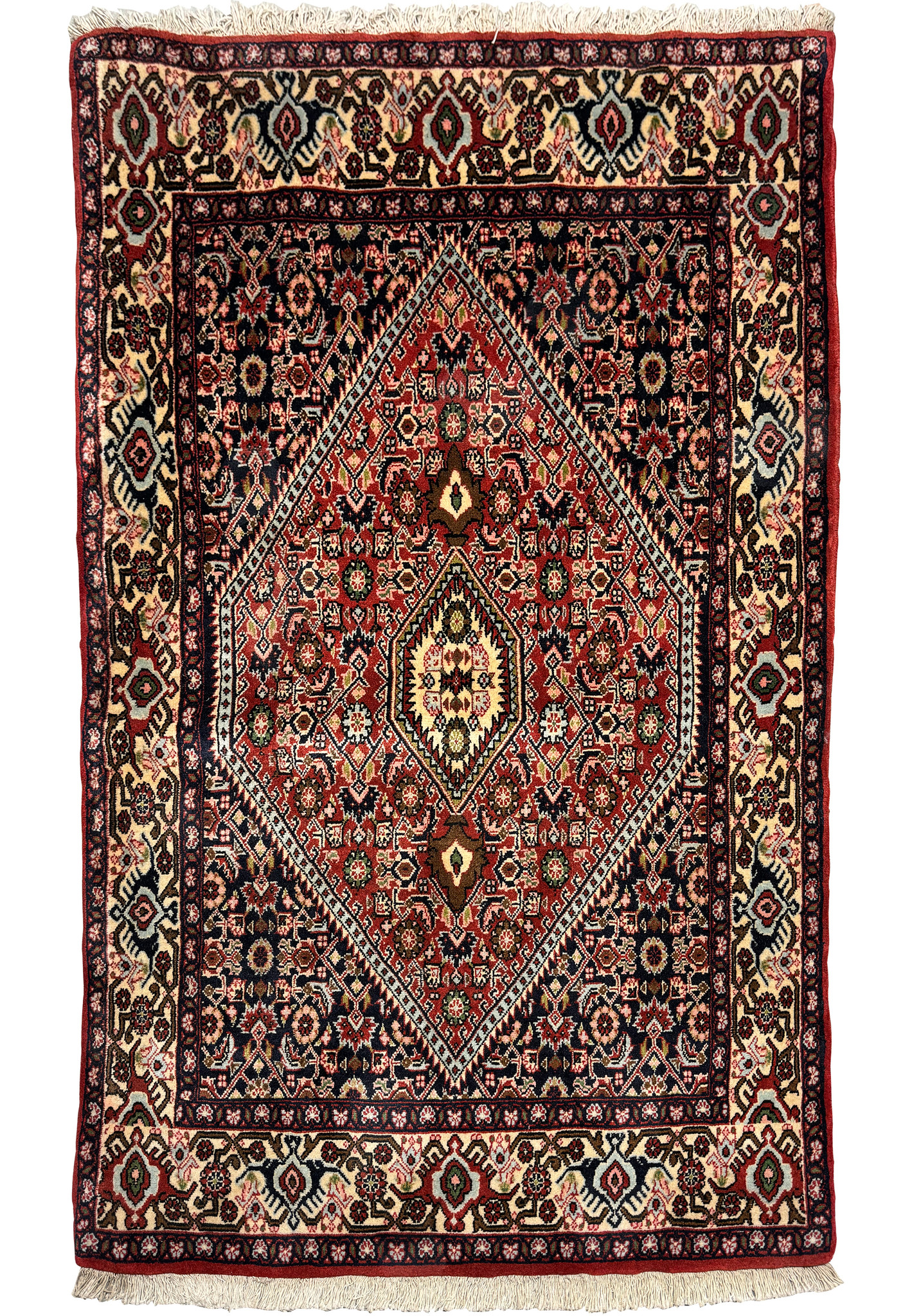 Experience opulence with our Bijar rug, showcasing a mesmerizing 3x5 size. Its rich colors and intricate motifs add a touch of Persian elegance to any room