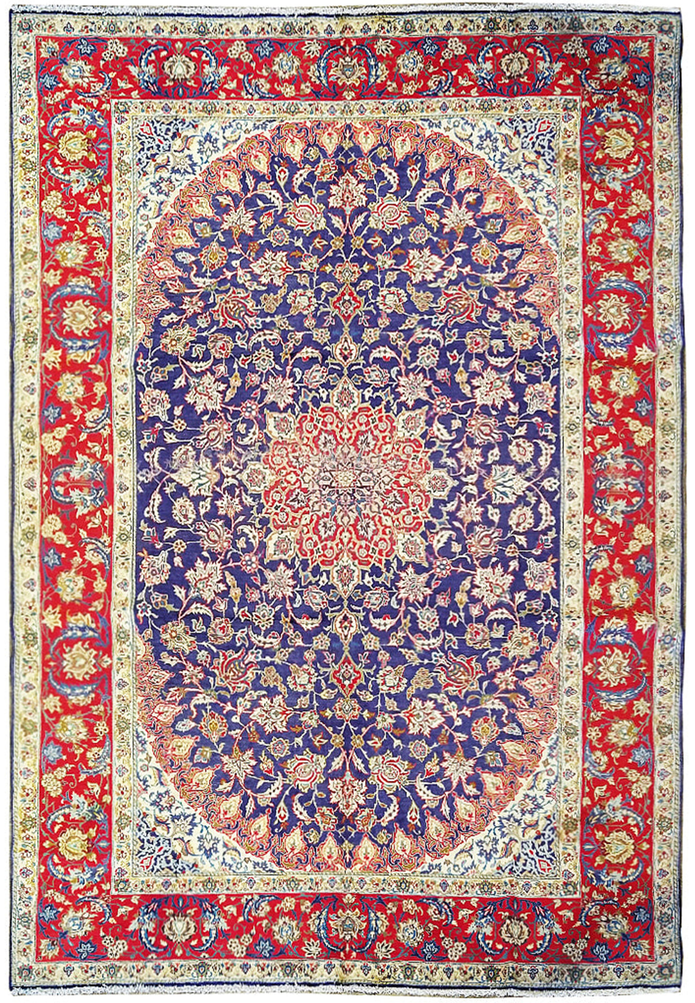 Beautiful 10'6 x 15'8 Persian Najafabad Rug featuring a central medallion design with intricate floral patterns, rich navy blue field, and vibrant red, gold, and ivory accents. High-quality hand-woven rug showcasing exceptional craftsmanship and fine detail, perfect for large living spaces