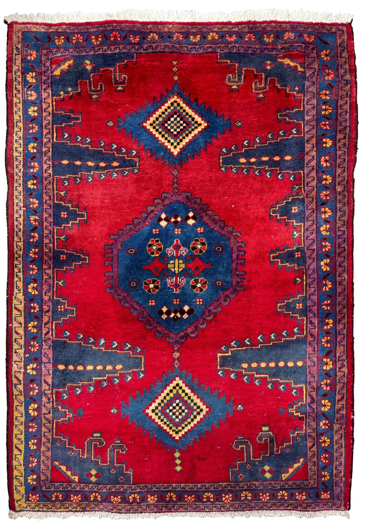 3'9 x 5'6 Distressed Hamedan Persian Rug full view