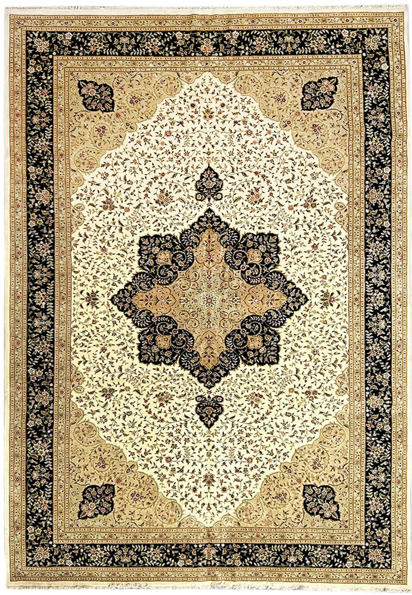 12'5 x 18 Persian Tabriz Rug Full View Showcasing Extensive Floral Patterns and Dual-tone Border