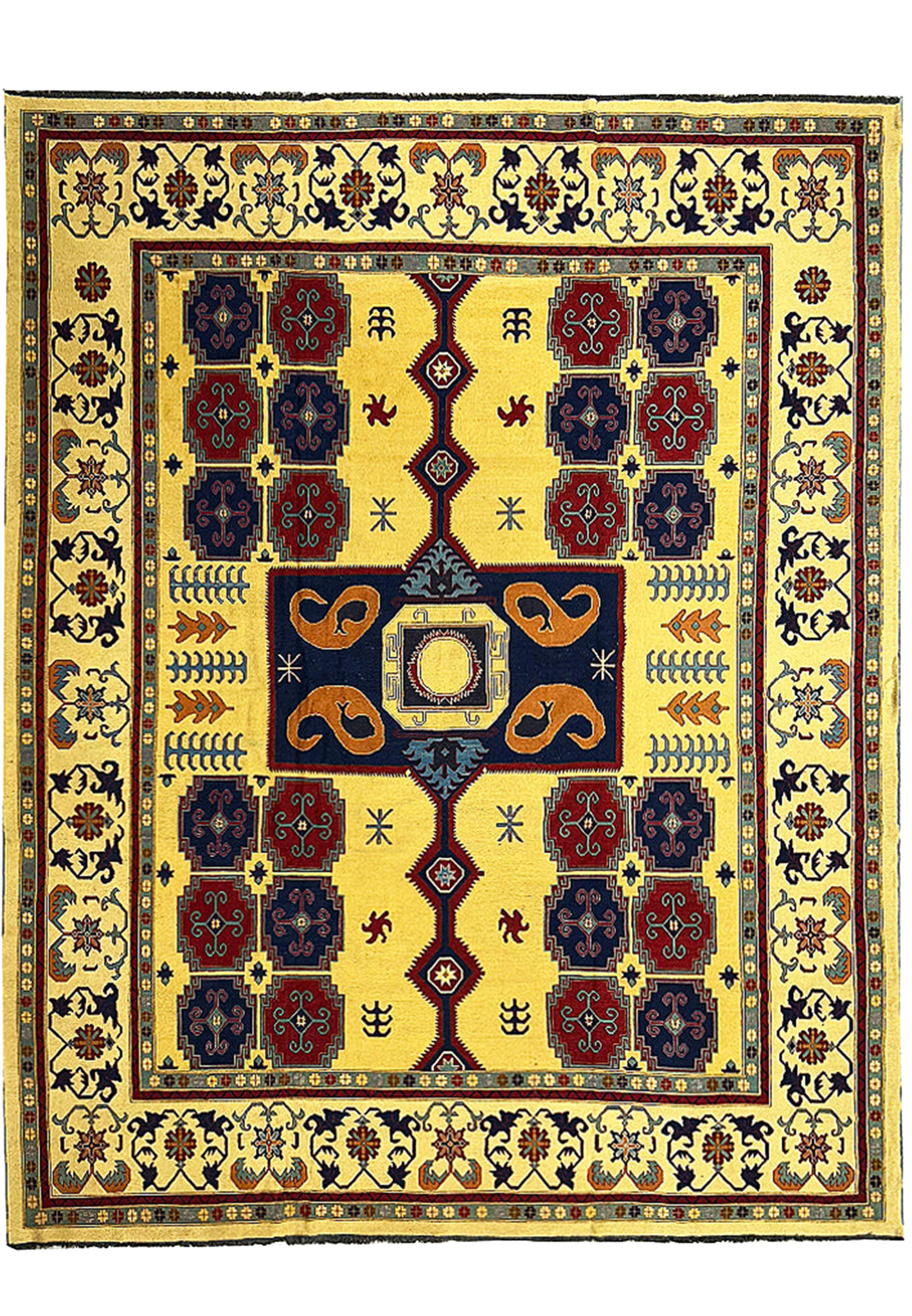 Full view of 13'3 x 16'2 Afghan Rug displaying the complete traditional design and rich color palette.