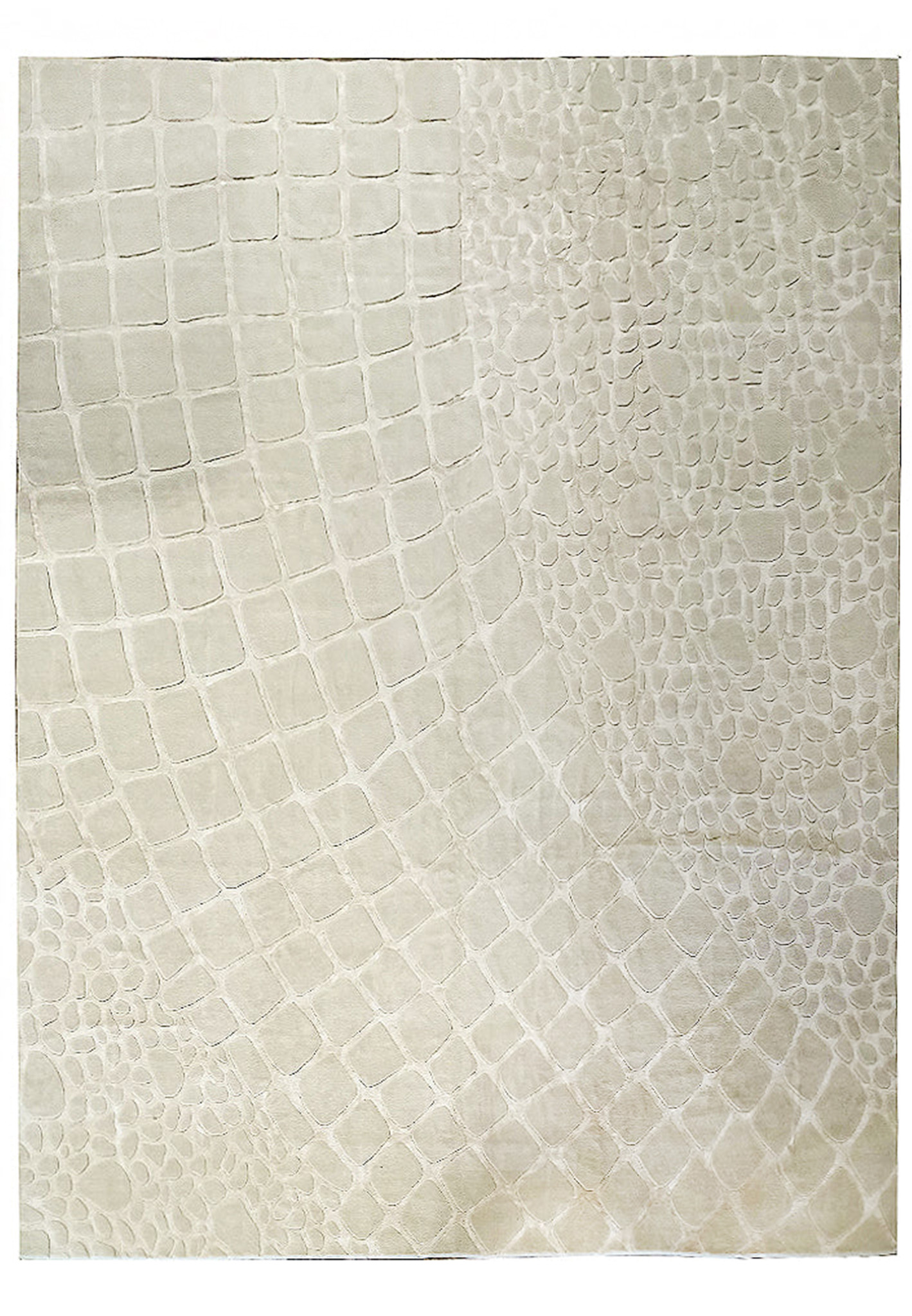 11' x 14' modern handmade wool rug in off-white with a cobblestone pattern, showcasing minimalist design and fine craftsmanship