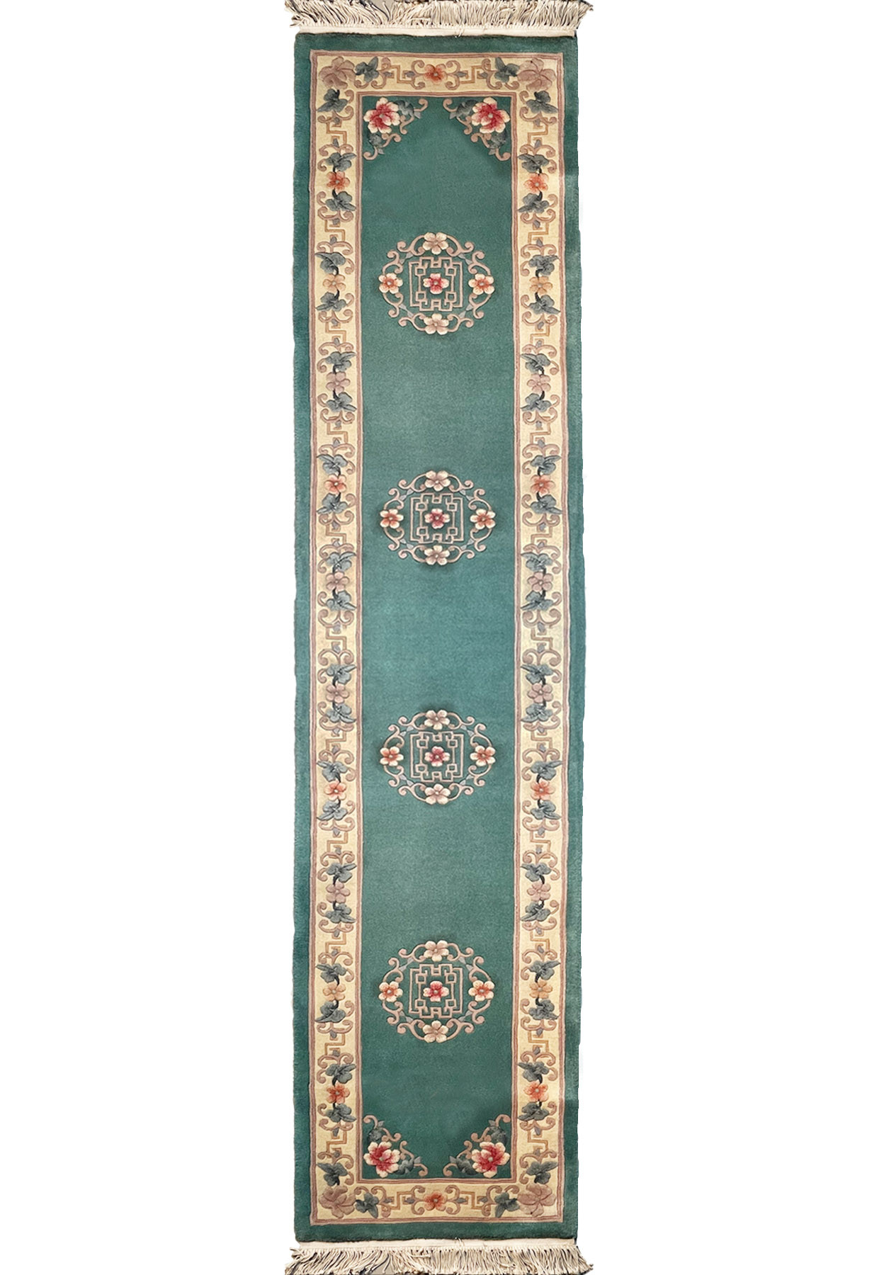 Walter Nichols Art Deco Runner 2'3 x 10'2 – Teal Floral Wool Rug