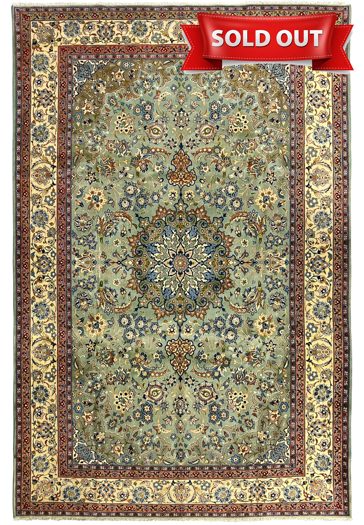 9'4 x 14'5 Light Sage Green Persian Tabriz Rug