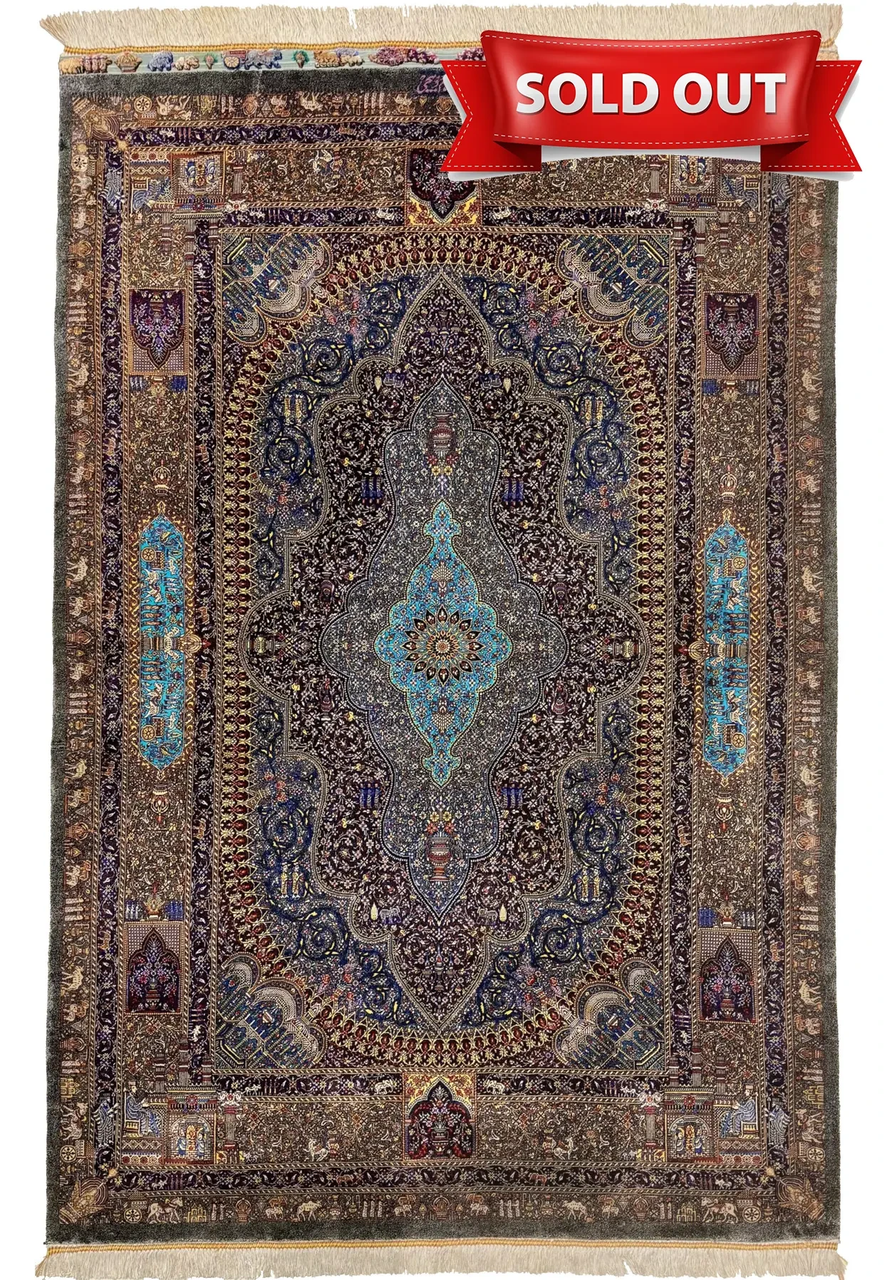 3'2 x 5' Persian Qum Pure Silk Rug | Signed Zabihi | Garden of Paradise
