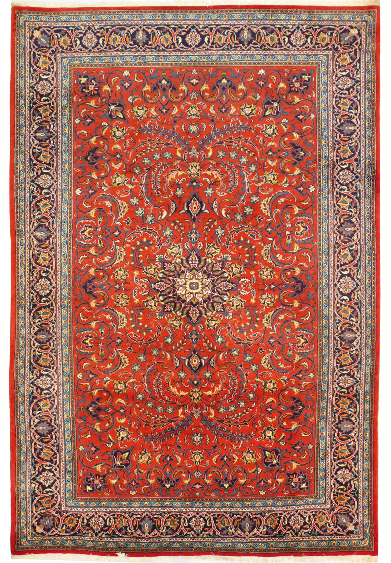 Full view of the 6'9 x 10'3 Persian Sarough rug showcasing its detailed patterns