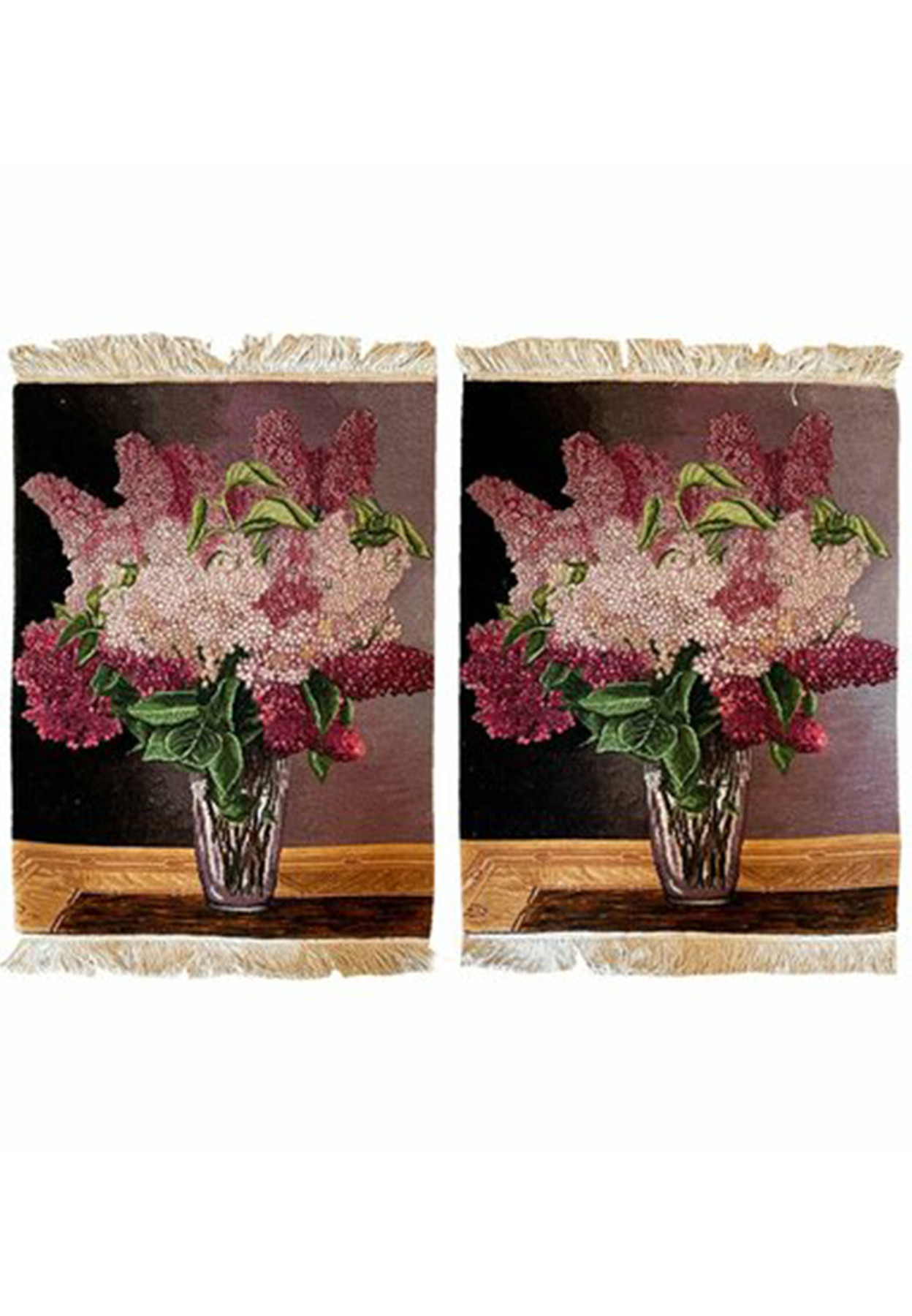 1'8 x 2'5 Identical Pair Pictorial Persian Tabriz Wool & Silk Rugs