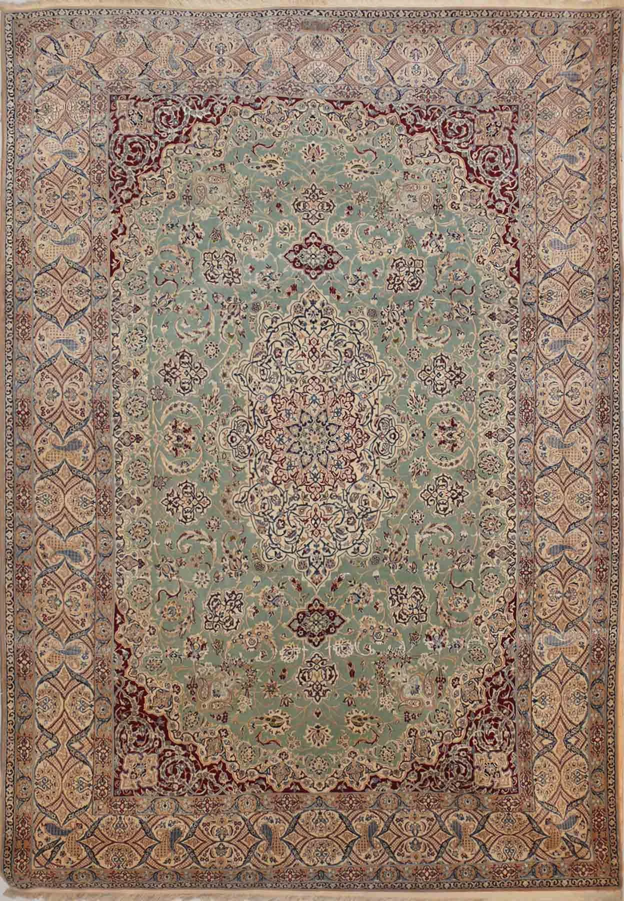 7 x 10 Persian Nain 6 Laa Rug Wool & Silk with signature of master weaver