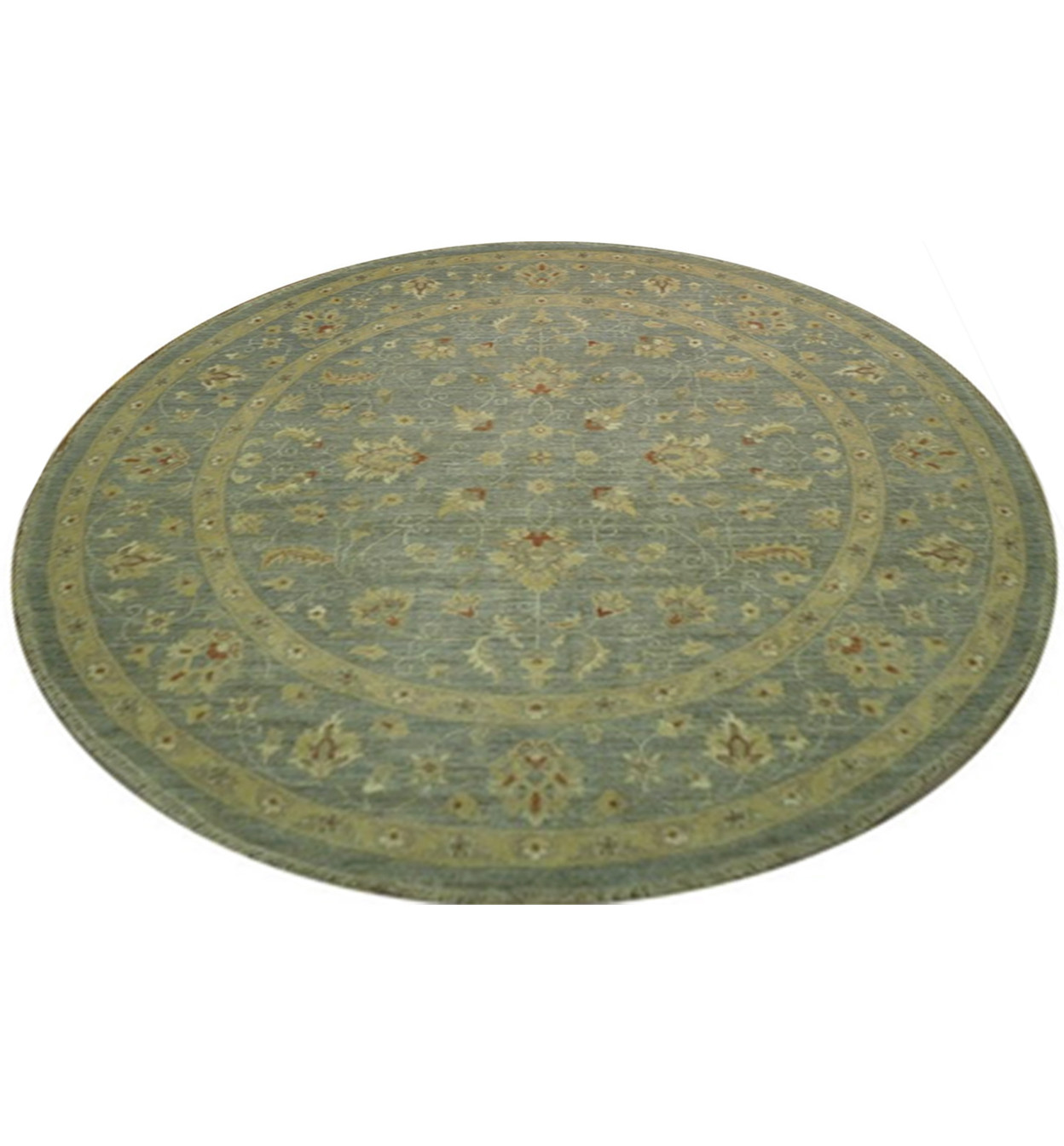 8 Ft Round Chobi Peshawar Antique Look Rug