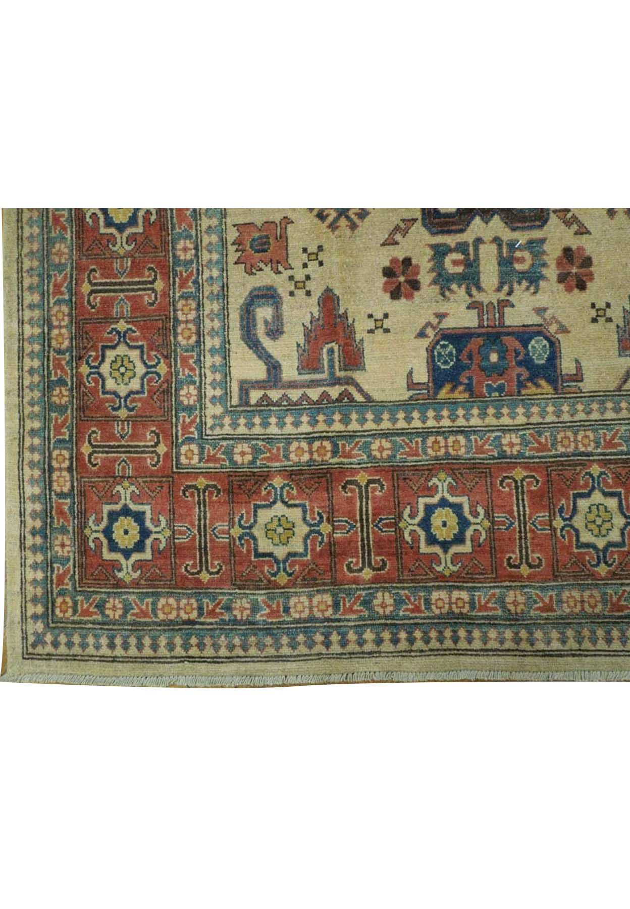 9 x 14 Caucasian Kazak Rug | All-Over Geometric Design | Thin Pile