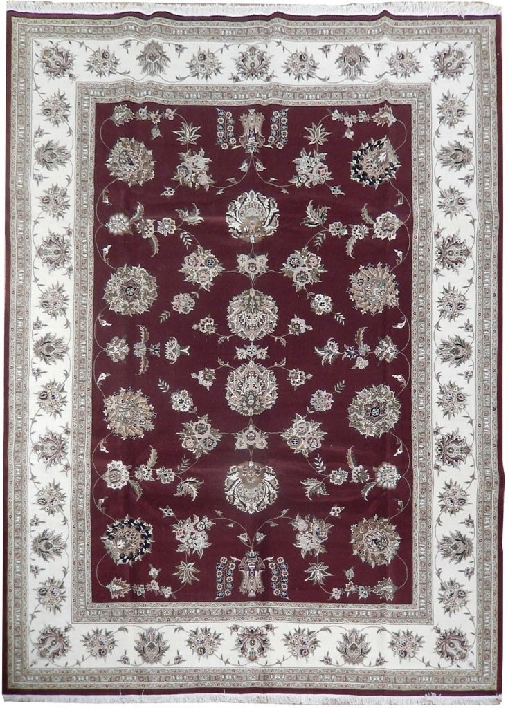 Chinese Tabriz Burgundy Wool & Silk Handmade 9' x 12' Super Fine New Perfect Condition