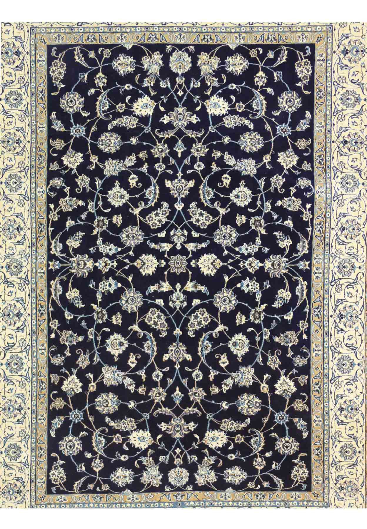 Hand-knotted wool and silk texture of the 6'5 x 9'6 Persian Nain 9LAA rug
