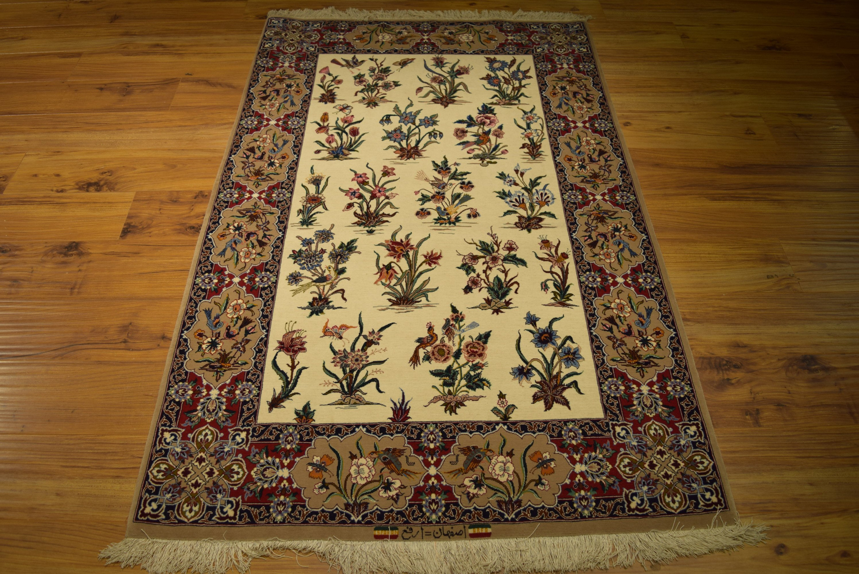 3'8 x 5'5 Persian Isfahan Rug Wool & Silk signed by master weaver