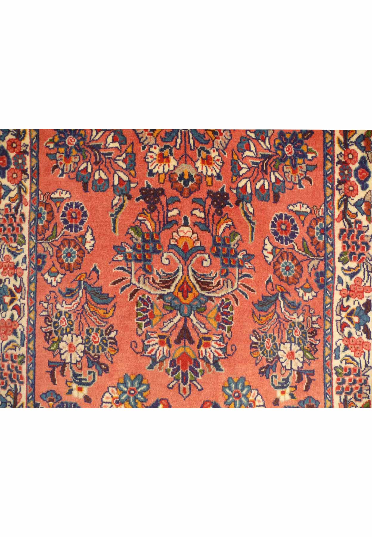 zoomed into the floral design of this 3x11 Persian Saruk Rug