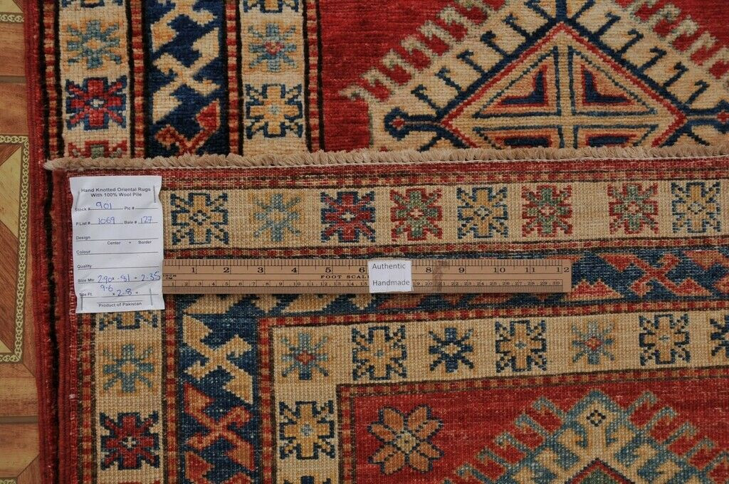 2'5 x 10 Caucasian Kazak Scarlet Red Silky Hallway Runner