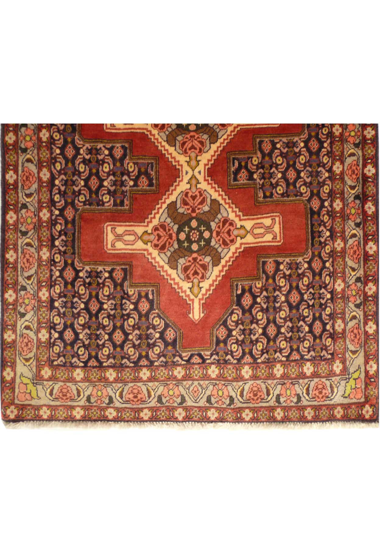 3 x 13 Geometric & Botanical Persian Senneh Runner Rug