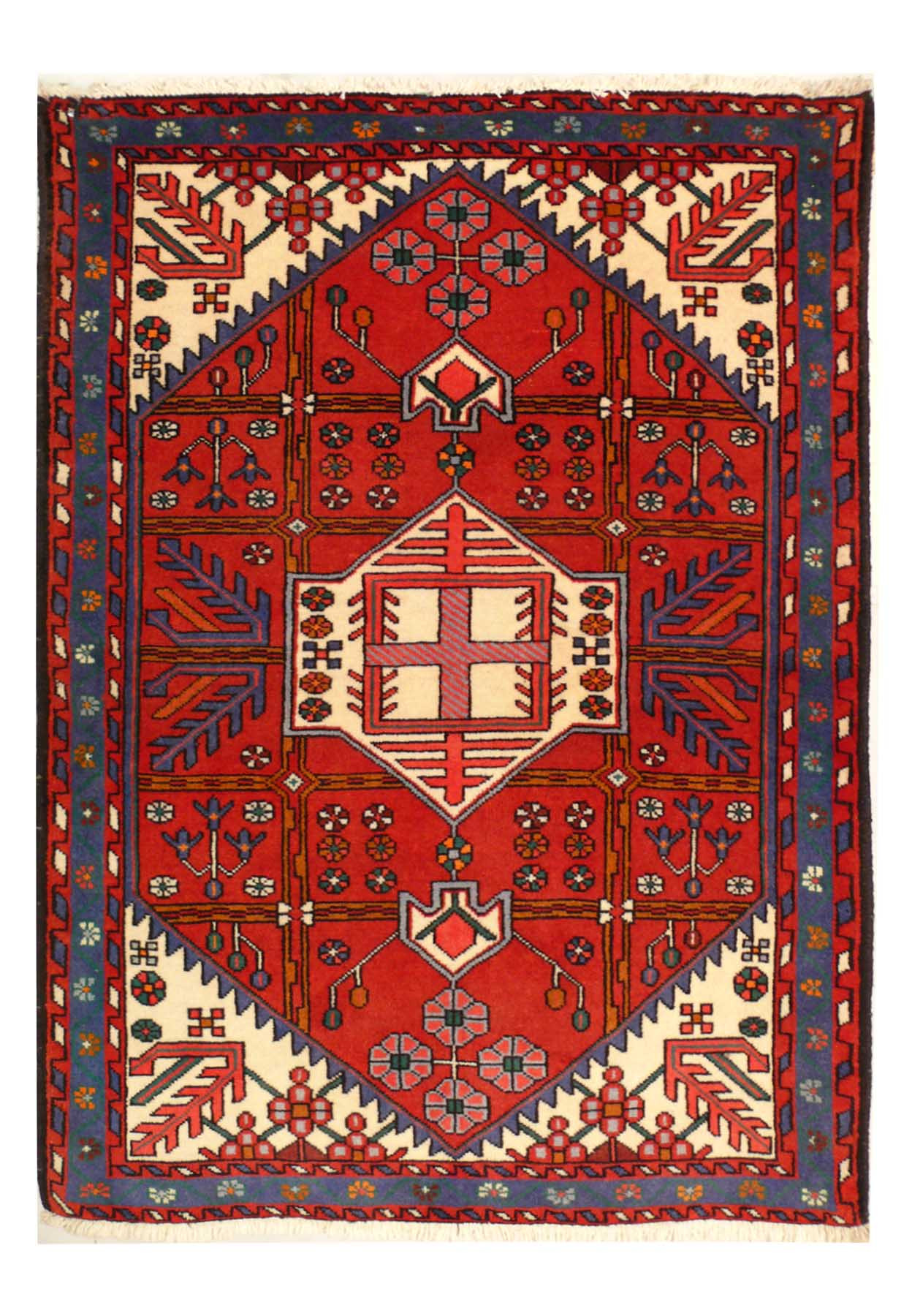 A mesmerizing 3'7" x 4'7" Geometric Shahsavan rug, handcrafted by skilled artisans, showcasing intricate nomadic-inspired designs