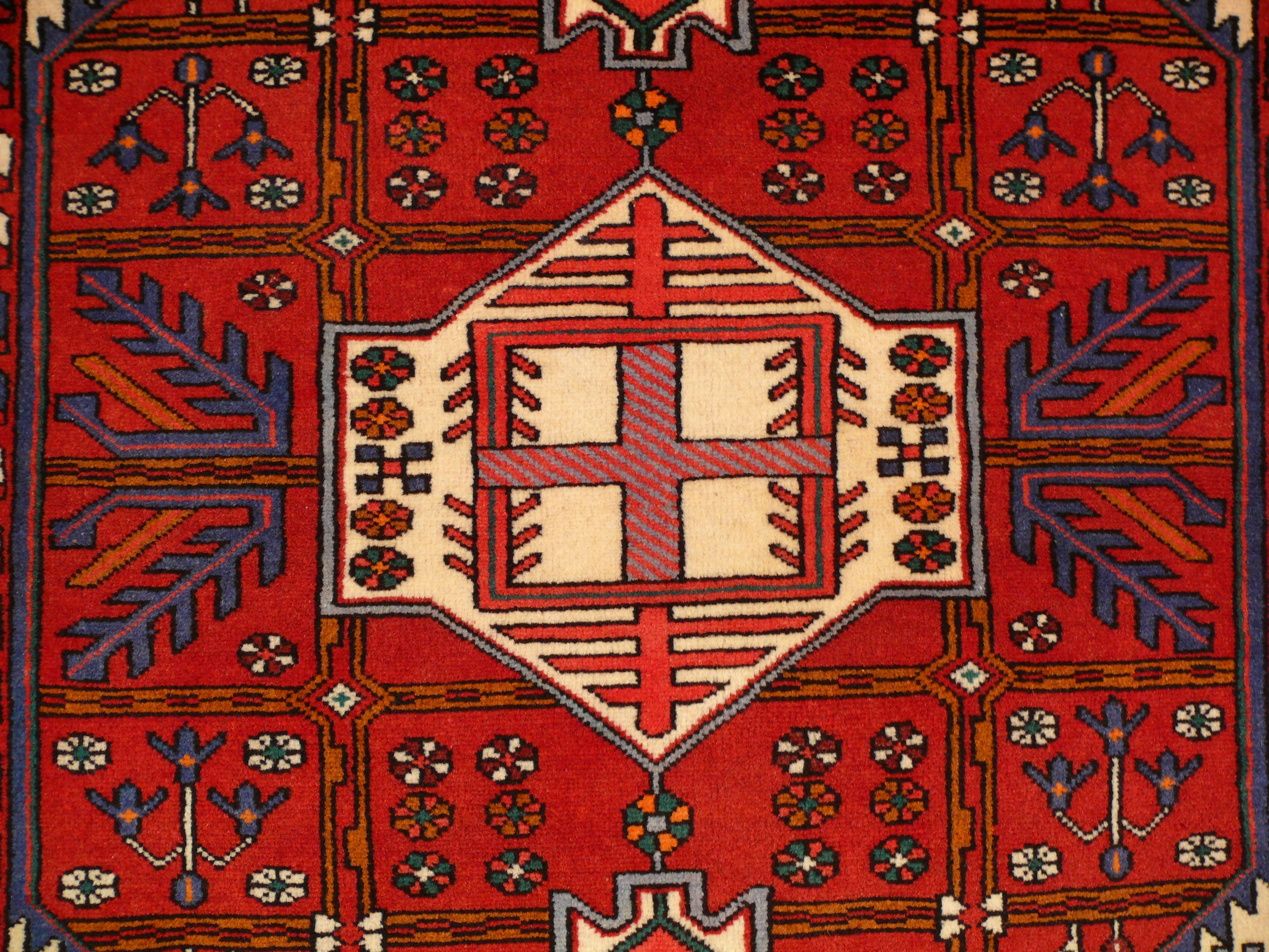 Experience the captivating beauty of a 3'7" x 4'7" Geometric Shahsavan rug, woven with precision and adorned with timeless geometric motifs