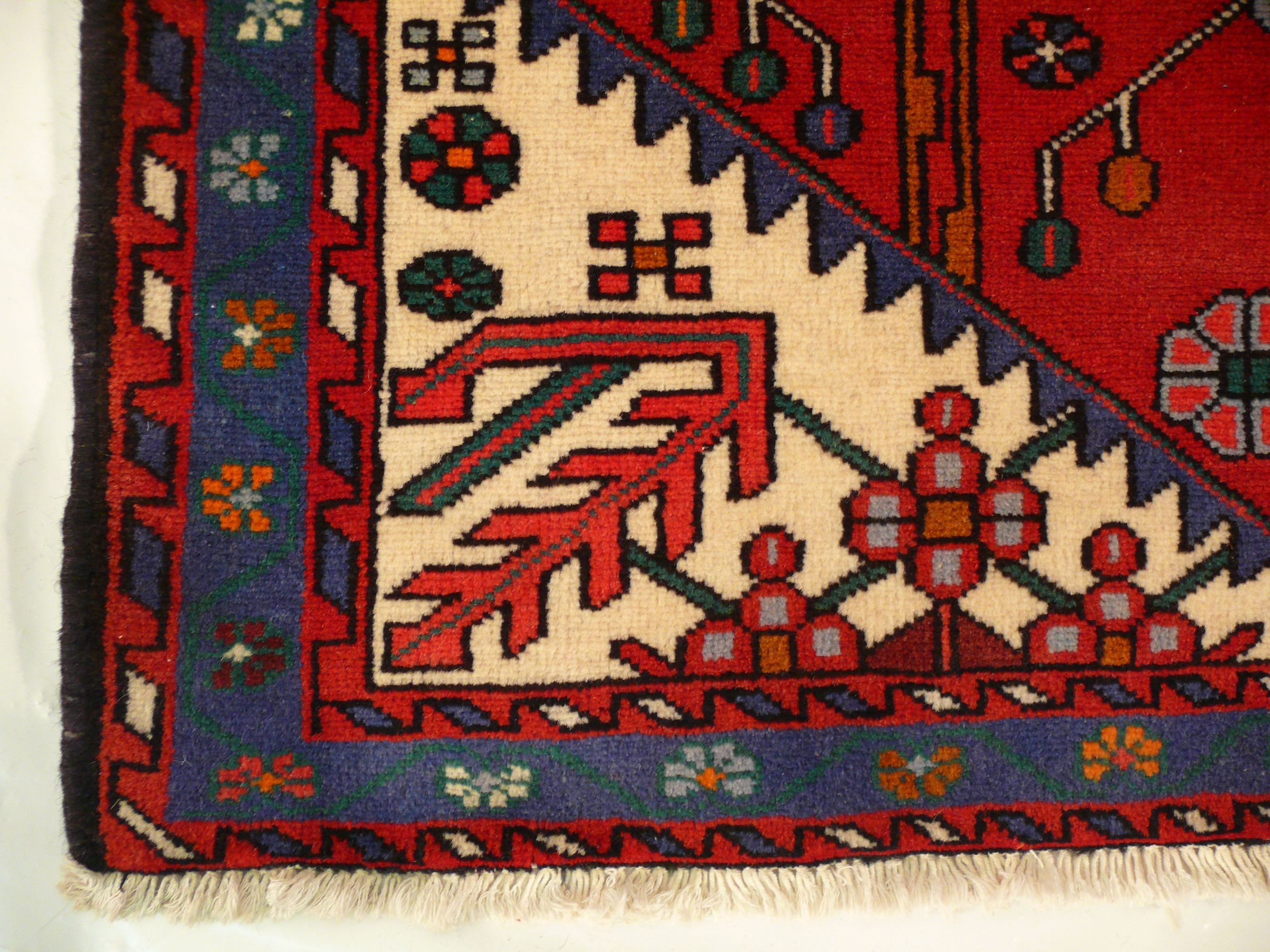 Elevate your space with the allure of a unique 3'7" x 4'7" Geometric Shahsavan rug, blending traditional craftsmanship and captivating geometric patterns